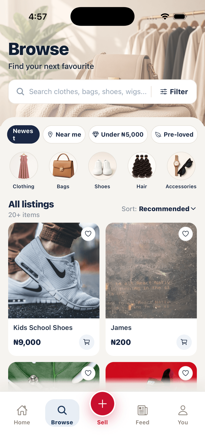 Browse listings with filters and product grid