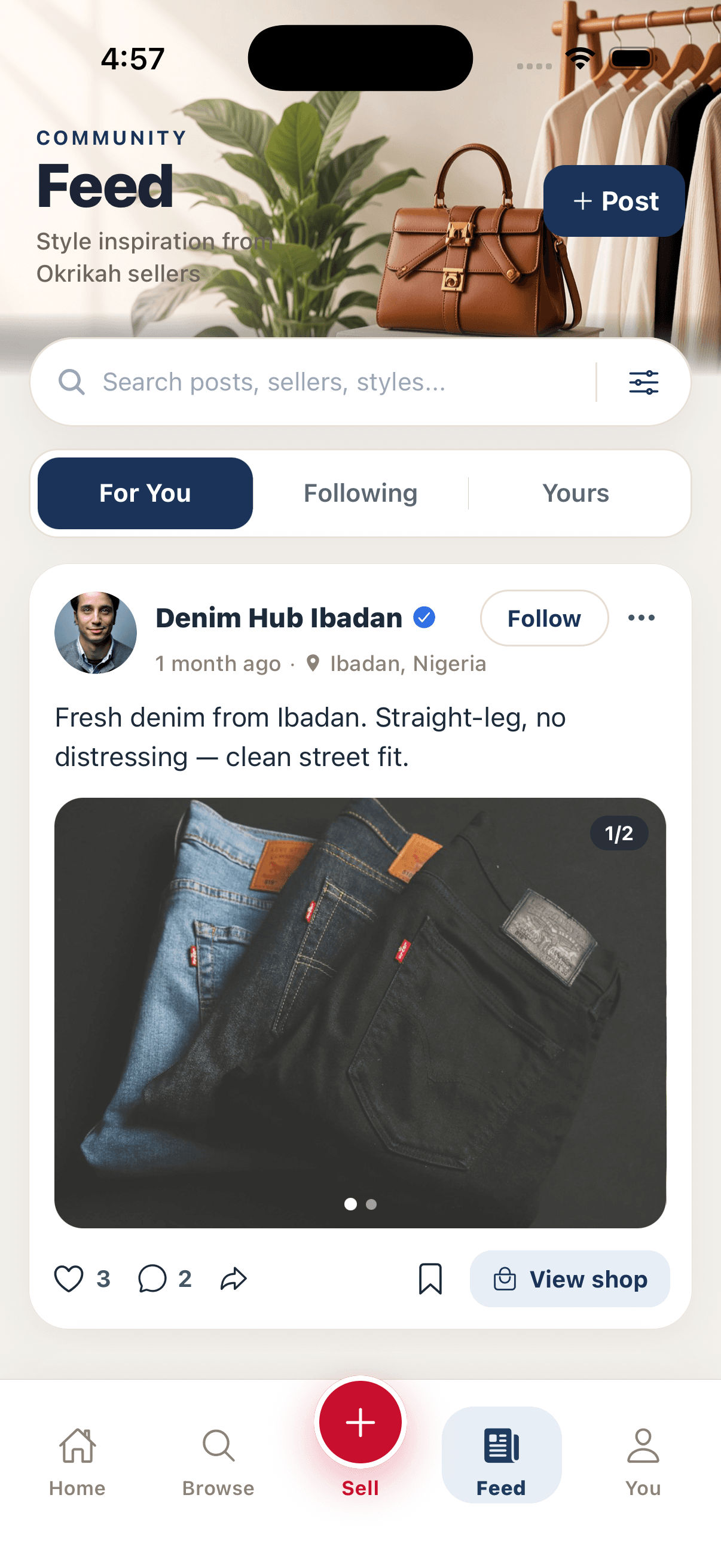 Community feed with seller posts