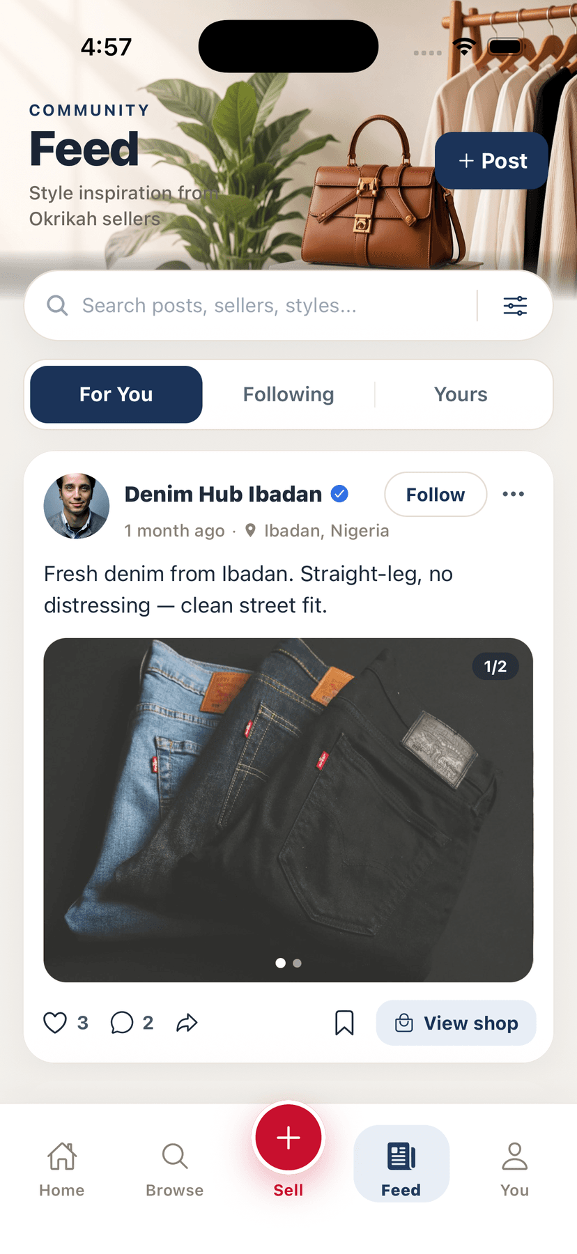 Community feed with seller posts